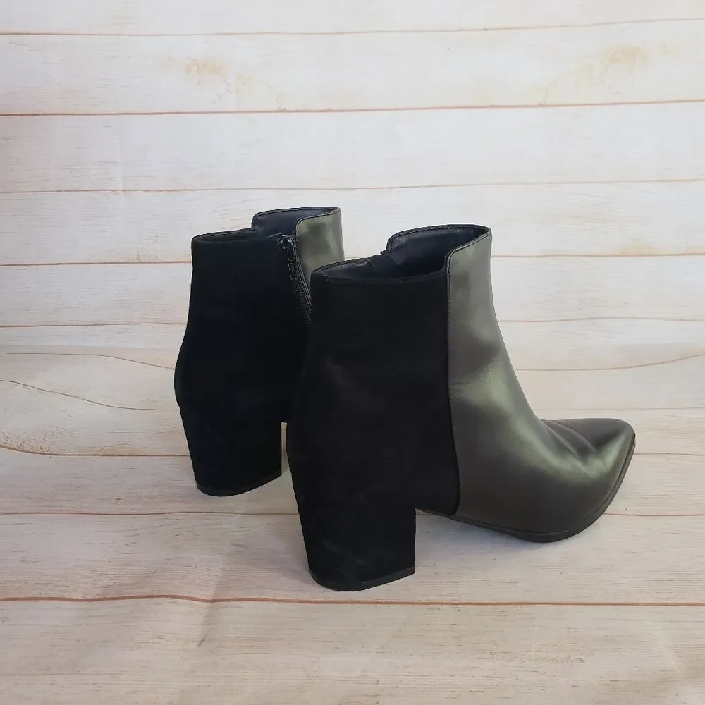 Vaneli Nappa Leather Suede Black Ankle Boots Booties Pointy Toe Black Size 8M